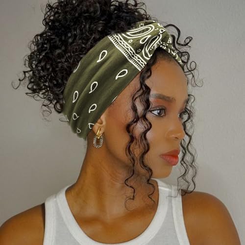 Image of DRESHOW 4 Pack Boho Cotton Non-Slip Headbands for Women Girls Yoga Workout Running Knotted Turban Floral Elastic Head Wrap