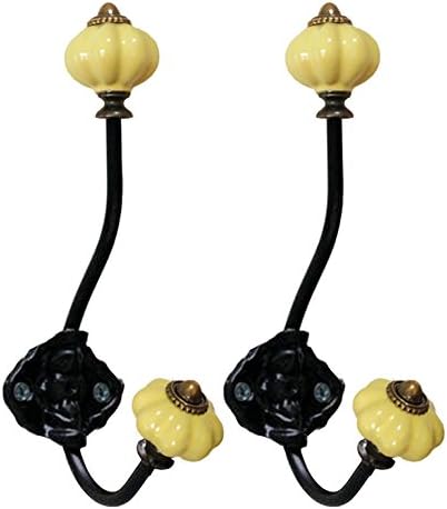 ElecNova Coat Hooks-Vintage Ceramic Iron Pumpkin Hooks Wall Hooks for Coat Jewelry Hat Scarf Home Decoration-2 Pack (Yellow)