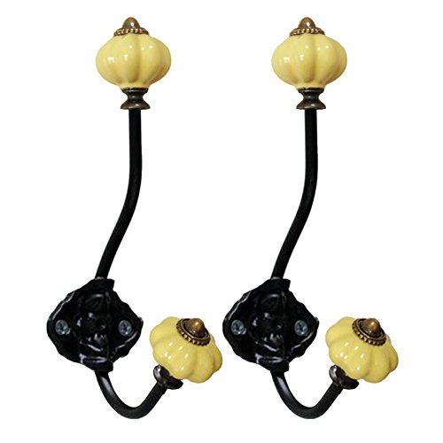 Elecnova Coat Hooks-Vintage Ceramic Iron Pumpkin Hooks Wall Hooks For Coat Jewelry Hat Scarf Home Decoration-2 Pack (Yellow) #TOP1