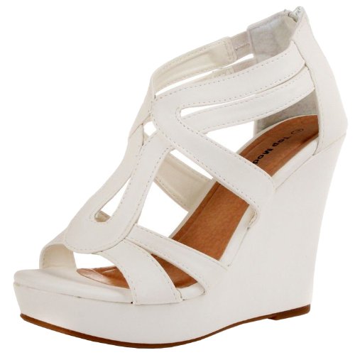 TOP Moda Womens Lindy-3 Wedge Sandals,White Pu,10
