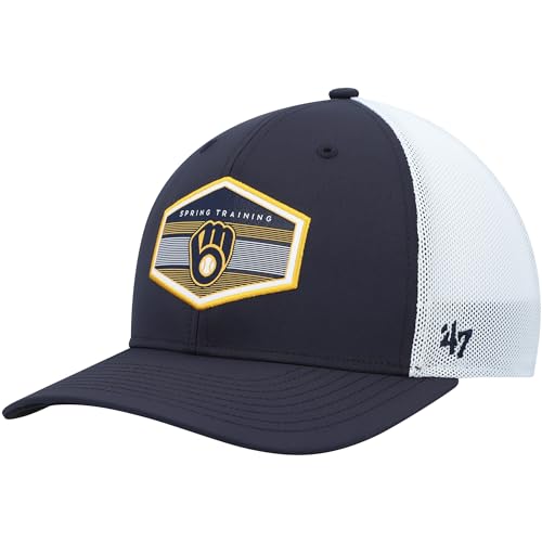 47 MLB Burgess Adjustable Snapback Mesh Trucker Hat Adult One Size Fits All (Milwaukee Brewers)