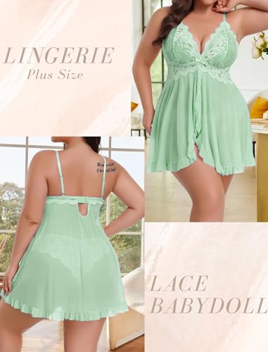 Image of Avidlove Plus Size Lingerie for Women Sexy Lingerie Dress Lace Babydoll Lingerie V-Neck Open Front Strap Nightdress