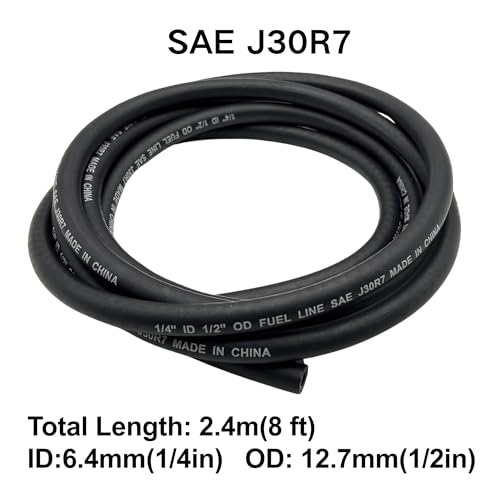 Image of 1 /4 inch ID Fuel Line Braided NBR Rubber Hose Tubing 8 Feet | For Automotives Generators Lawn Mowers Tractors and Small Engines with 10 Clamps SAE J30R7 Specification 6.4mm ID