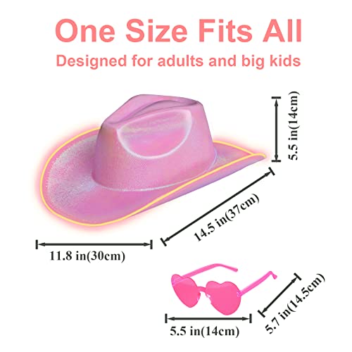 Quescu Light Up Cowboy Hat For Women, Men,Led Cowgirl Hat,Sparkly Space Cowboy Hats For Party,Halloween Costume Dress Up (B-Pink) #TOP1