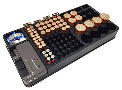 Battery Organizer Storage Case with Tester - Battery Holder Case for up to 110 AAA AA 9V C and D Size Batteries Organizer Box Drawer or Wall Mount