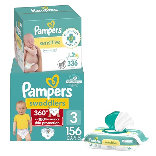 Image of Pampers Swaddlers 360 Pull-On Diapers, Size 3, 156 Count, with Sensitive Baby Wipes, 4 Flip-Top Packs (336 Wipes Total) [Packaging May Vary]
