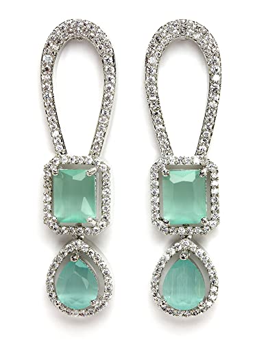 Image of Karatcart Elegant Silver Plated Blue American Diamond Necklace Set for Women
