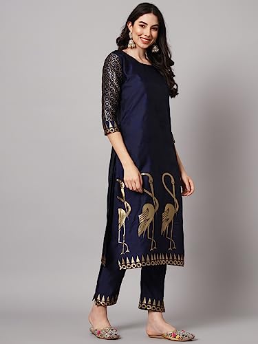 Image of VredeVogel Women's Cotton Silk Jacquard Kurta Pant Set with Banarasi Silk Dupatta
