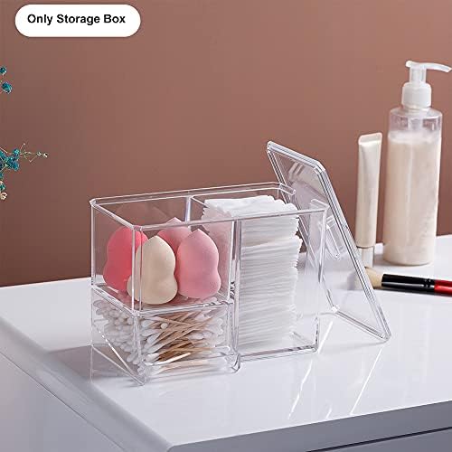 QOTSTEOS Cotton Pads Holder, Square Acrylic Cotton Ball Holder Cosmetic Storage Drawers and Jewelry Display Box, Multifunctional Makeup Sponge Dispenser Container, Cotton Pad Container