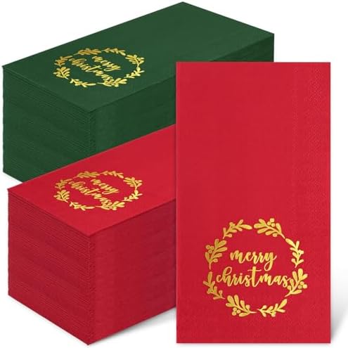 Amazon.com: Whaline Christmas Guest Napkins Gold Foil Wreath 3 Ply ...