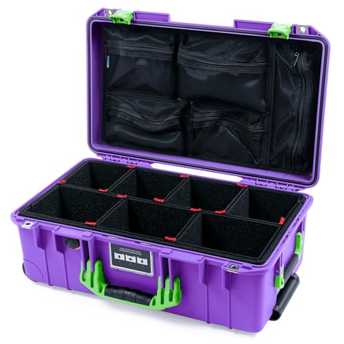 Pelican Air 1535 Carry-On Case Galaxy Purple with Lime Green Handles & Latches - Includes TrekPak Kit and Mesh Lid Organizer