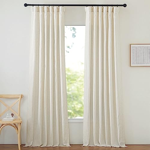 NICETOWN Natural Linen Curtains & Drapes 96 inches Long 2 Panels Set, Rod Pocket/Back Tab/Hook Belt Privacy with Light Filtering Window Treatments for Living Room/Bedroom, W50 x L96