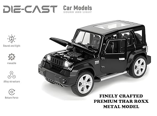 Image of Thar Roxx Diecast Car Model 1:32 Scale | Metal Pull Back SUV Toy | Openable Doors Off Road 4x4 Car Collectible | Toy for Kids Boys & Girls | Birthday Gift (Colour as a per Stock)