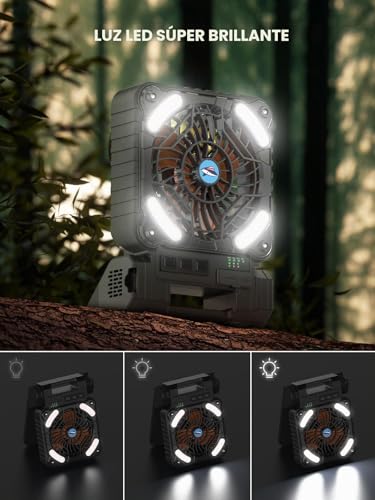 Miniatura 5 de Smiling Shark Ventilador De Camping Con Led, 12000mah Batería Recargable 90 Plegable Solar Ventilador De Acampar Con Luz 4 Velocidades Power Bank Portátil Camping Fan With Light Para Pescar Viajar