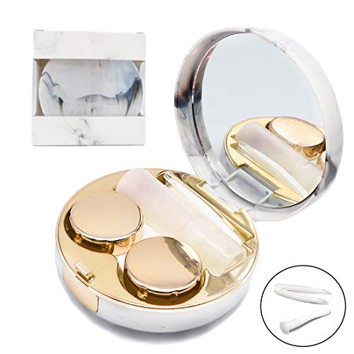Vastsoon Contact Lens Case, Portable Cute Eye Contacts Colored Lenses Applicator Remover Tool Kit with Mirror Solution Bottle for Travel Daily Outdoor (Gold)