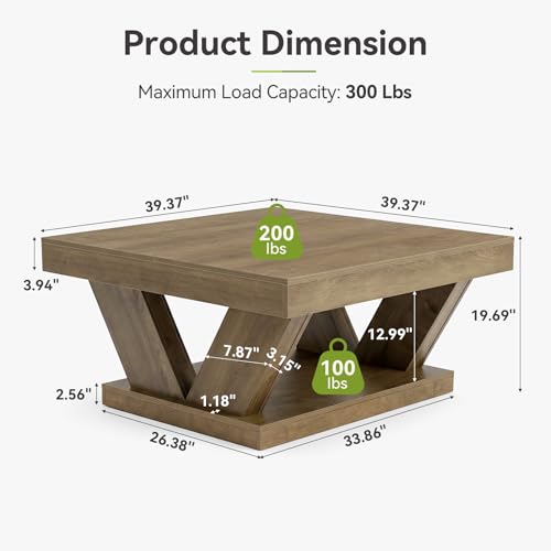 LITTLE TREE Coffee Table, Farmhouse Coffee Table with Large Storage Shelf, 2-Tier Rustic Wood Modern Center Table for Living Room, Home Office, Rustic Brown - Image 2