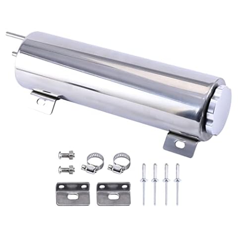 GESEXI 3" X 10" Radiator Coolant Overflow Tank Universal Polished Stainless Steel 32 OZ Radiator Coolant Over Flow Puke Tank, Silver Cover