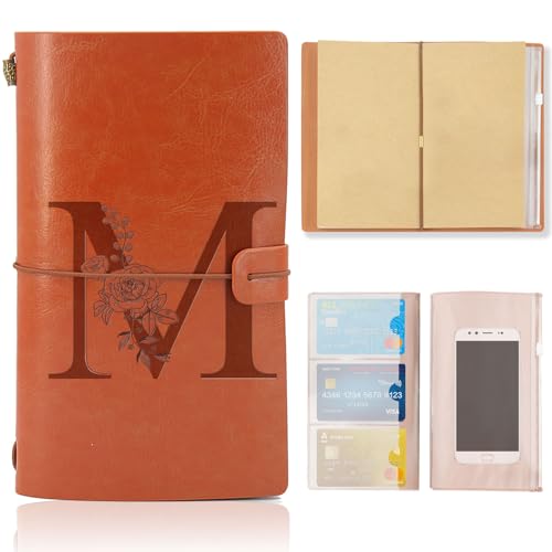 Diário de viagem com inicial, caderno de couro, caderno recarregável, bloco de notas, diário pessoal para filha menina mulheres amigas professores dia dos namorados aniversário graduação dia da mãe
