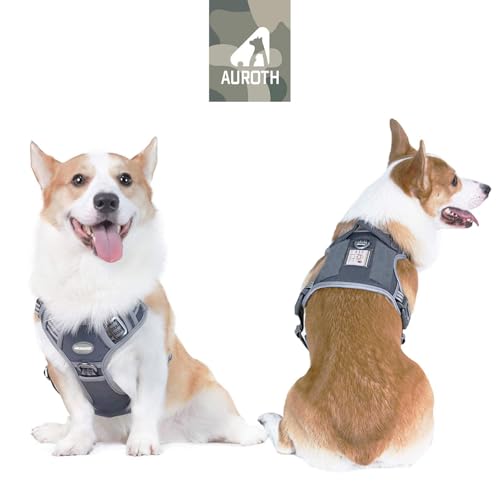 Image of Auroth Tactical Dog Harness for Small Medium Dogs No Pull Adjustable Pet Harness Reflective K9 Working Training Easy Control Pet Vest Military Service Dog Harnesses Grey M
