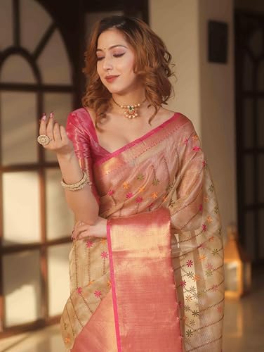 Image of SGF11 Women's Kanjivaram Pure Soft Silk Saree With Unstitched Blouse Piece