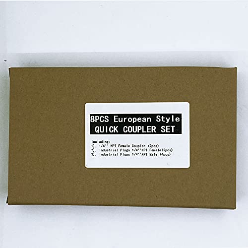 HMTE Accesorios de tubería 8 Piezas Conector rápido neumático Estilo Europeo 1/4''NPT Juego de Acoplamiento de Aire Macho y Hembra