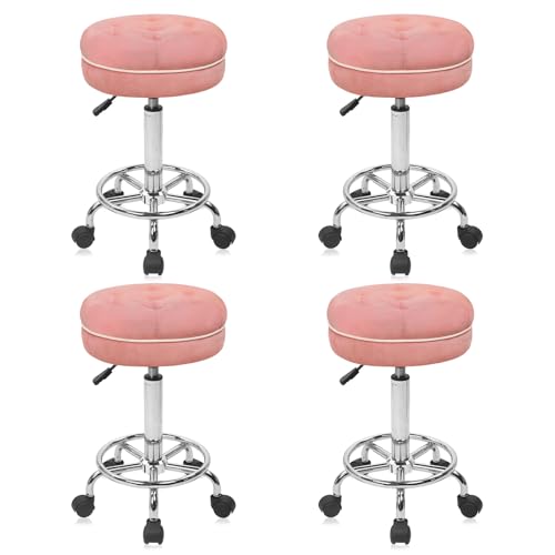 Image of KLASIKA Velet Drafting Stool Chair Padded Seat 360 Swivel Rolling Stools Adjustable Height with Ergonomic Backrest and Footrest, Tall Office Chair for Standing Desk, Studio, Labs, Black, 4 Pack
