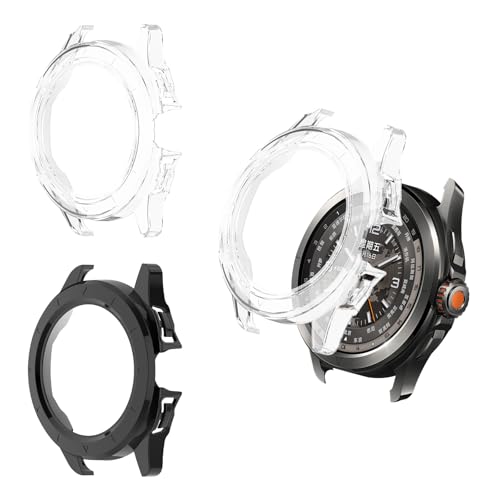 Haofun 2 Piezas Fundas Compatible con Xiaomi Watch S4 Sport/ S3, para Protector Pantalla Cristal Templado HD Protección Completa PC Dura Estuche Case   Transparente + Negro