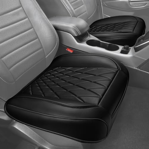 CAR PASS 2 Pack Leather Front Car Seat Covers, Bottom Seat Covers Full Wrapped with Storage Pocket, Anti-Slip Leather Seat Protectors,Waterproof Seat Cushion Pad Universal Fit Sedan SUV Truck, Black