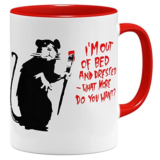 OM3® Out Of Bed Rat Banksy - Taza de cerámica, 325 ml, impresión en ambos lados, color rojo