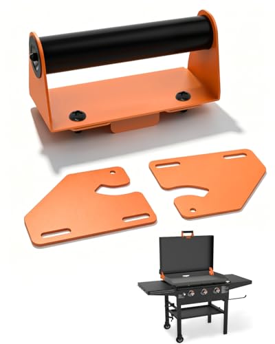 Hinge & Handle Kit for Blackstone Griddles (28/36/44) - Transform Hard Lid into Flip-Up Hood - Heavy Duty Steel Grill Covers Accessory - Easy Installation (Orange)