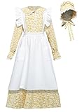 FORTMAC Colonial Dress Girls Laura Ingalls Wilder Costume Pioneer Dresses for Girls Yellow 4-5Y