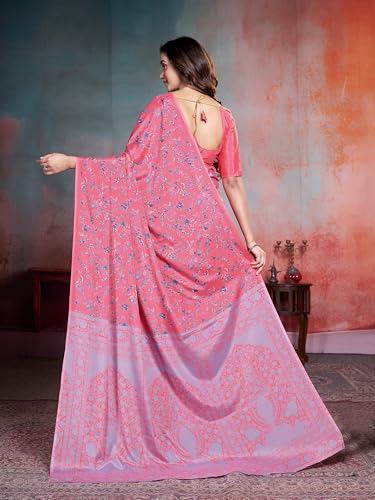 Image of Garden Vareli Floral Print Crepe Saree With Unstitched Blouse Piece