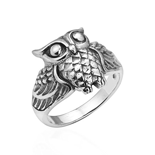 AeraVida Vintage Midnight Owl Night Retro Animal .925 Sterling Silver Ring | Flying Animal Inspired 