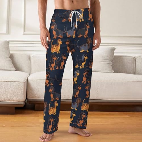 Dachshund Dog Print Blue Mens Pajama Pants Print Lounge Pant PJ Bottoms Sleepwear Loungewear2