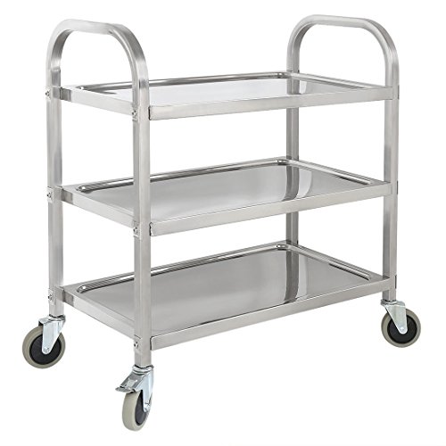 HAHAHA AH Carrello di Servizio da Cucina con 4 Ruote, Carrello Portavivande scaffale in Acciaio Inox a 3 Ripiani, Argento, 72 x 40 x 82 cm