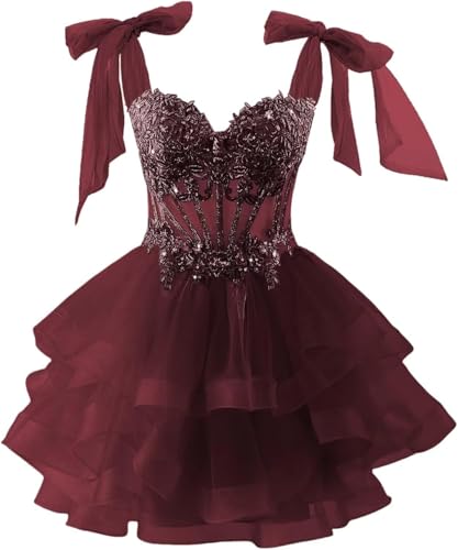 Tiered Tulle Homecoming Dresses 2025 for Teens Lace Applique Sweet 16 Short Prom Cocktail Dress