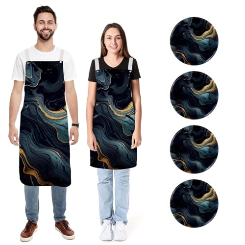 Tablier de cuisine en lin lot de 2 imprimé marbre galaxie pour homme et femme