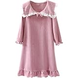 [SHUMIJ] 子供 ネグリジェ 長袖 暖かい 冬 キッズ パジャマ ガールズ 可愛い ワンピースパジャマ 部屋着 ナイトウェア (パープル ピンク,120)