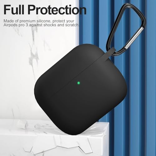 Image of New Soft Silicone Case Compatible with Apple AirPods Pro 3 Generation (2025) Protective Silicone 360 Full Protection Dust-Proof Shockproof Case Cover with Hook (Cover Only) (Black)