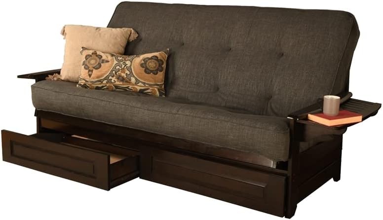 Kodiak Furniture Phoenix Queen Espresso Wood Storage Futon-Charcoal Mattress