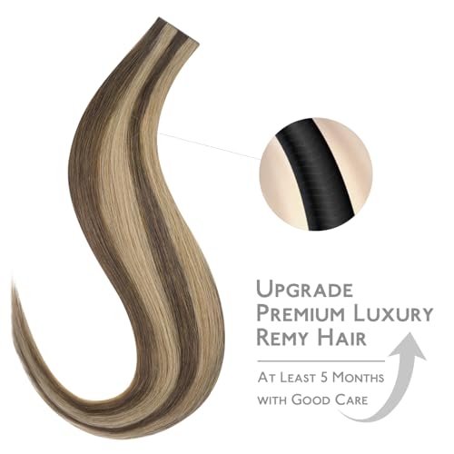 Image of WENNALIFE Invisi Edge Tape in Hair Extensions Human Hair,#4 /27,20 Inch | 20 Inch 50g 20pcs (Invisi Edge & Classic) Balayage Chocolate Brown to Caramel Blonde Invisi Remy Hair Natural S