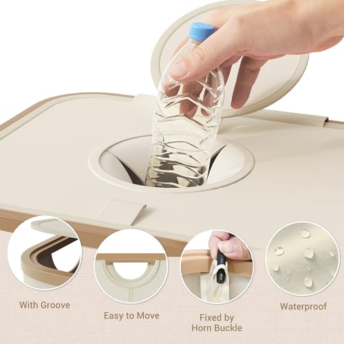 YOUDENOVA 100L Pfandflaschen Sammelbehälter mit Deckel & Geruchsdicht, Mülleimer Küche, Flaschensammler Leergut & Altglas Aufbewahrung, Recycling Bbehälter Müllsackständer für Abstellraum, Beige
