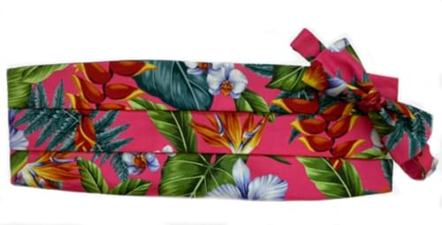 David's Formal Wear Pink Hawaiian Floral Tuxedo Cummerbund and Bow Tie Set
