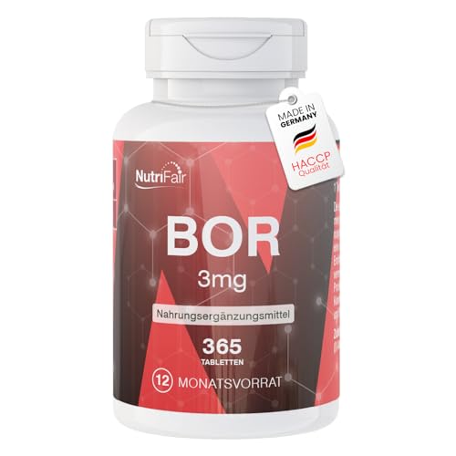 Bor 3mg - 365 Tabletten - Spurenelement Boron - Hochdosiert - 100{0a697d725547ca63d5507aa74a378fc0f913207fa63a26e28fd7e722657e69ea} Vegan – Deutsche Produktion & Laborprüfung - NutriFair | Premium & Fair Bor 3mg - 365 Tabletten - Spurenelement Boron - Hochdosiert - 100{0a697d725547ca63d5507aa74a378fc0f913207fa63a26e28fd7e722657e69ea} Vegan – Deutsche Produktion & Laborprüfung - NutriFair | Premium & Fair