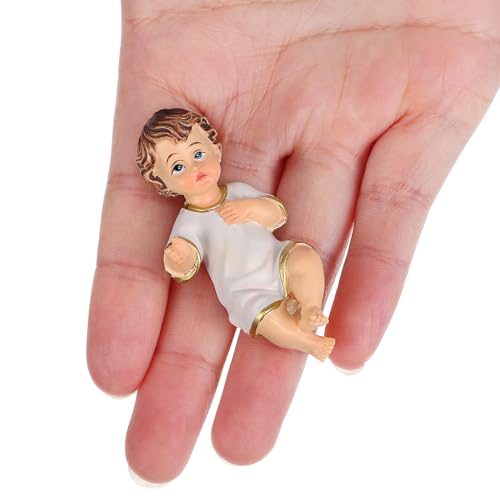 Estatua de bebé Jesús de resina pintada a mano 2.4 pulgadas miniatura 3