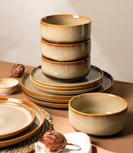 Image of TheTerra Ceramic Dinnerware Set for 6, 18-Piece Plates and Bowls Set