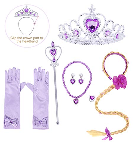 Cotrio Costume Dress Girls Princess Dresses Halloween Outfits Accessories Size 12(11-12 Years, Purple, 150, Wig Gloves Tiara Scepter Necklace Ring Earrings)