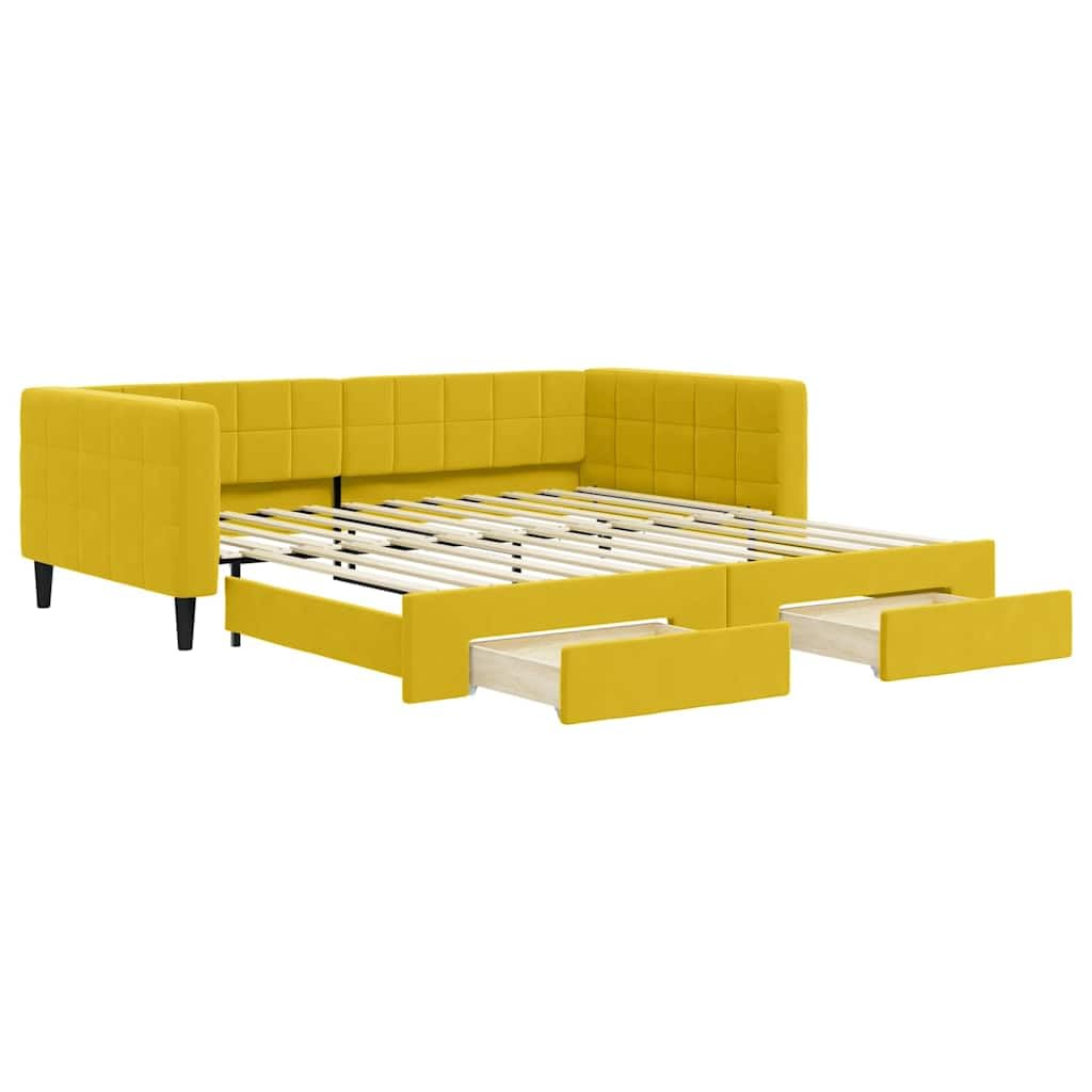 Sofa 2 w 1 z łóżkiem gniazdowym i szufladami, rozkładana dwuosobowa sofa z schowkiem, aksamitna tapicerka, drewniana i metalowa rama do salonu