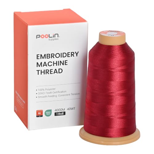 Image of Poolin Polyester Machine Embroidery Thread 4000M 40WT Crimson Red 0070 | Smooth Feeding with Stable Tension for Clean, Consistent Stitching on Home and Commercial Embroidery Machines