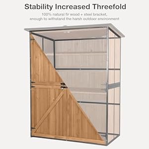 Outdoor Storage Shed with Floor - Waterproof Natural Fir Cabinet with Adjustable Shelves and Double Lock for Anti-Theft - Suitable for Storing Garden Tools, and Household Debris (Brown) Outdoor Storage Shed with Floor Waterproof Natural Fir Cabinet with Adjustable Shelves and Double Lock for Anti Theft Suitable for Storing Garden Tools and Household Debris Brown